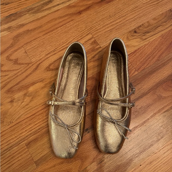 ZARA Gold Ballet Flats Size 38 7.5-8 - Picture 2 of 5